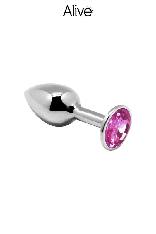 Plug anal léger en zinc doux bijou rose M 7cm + sac de rangement - Alive