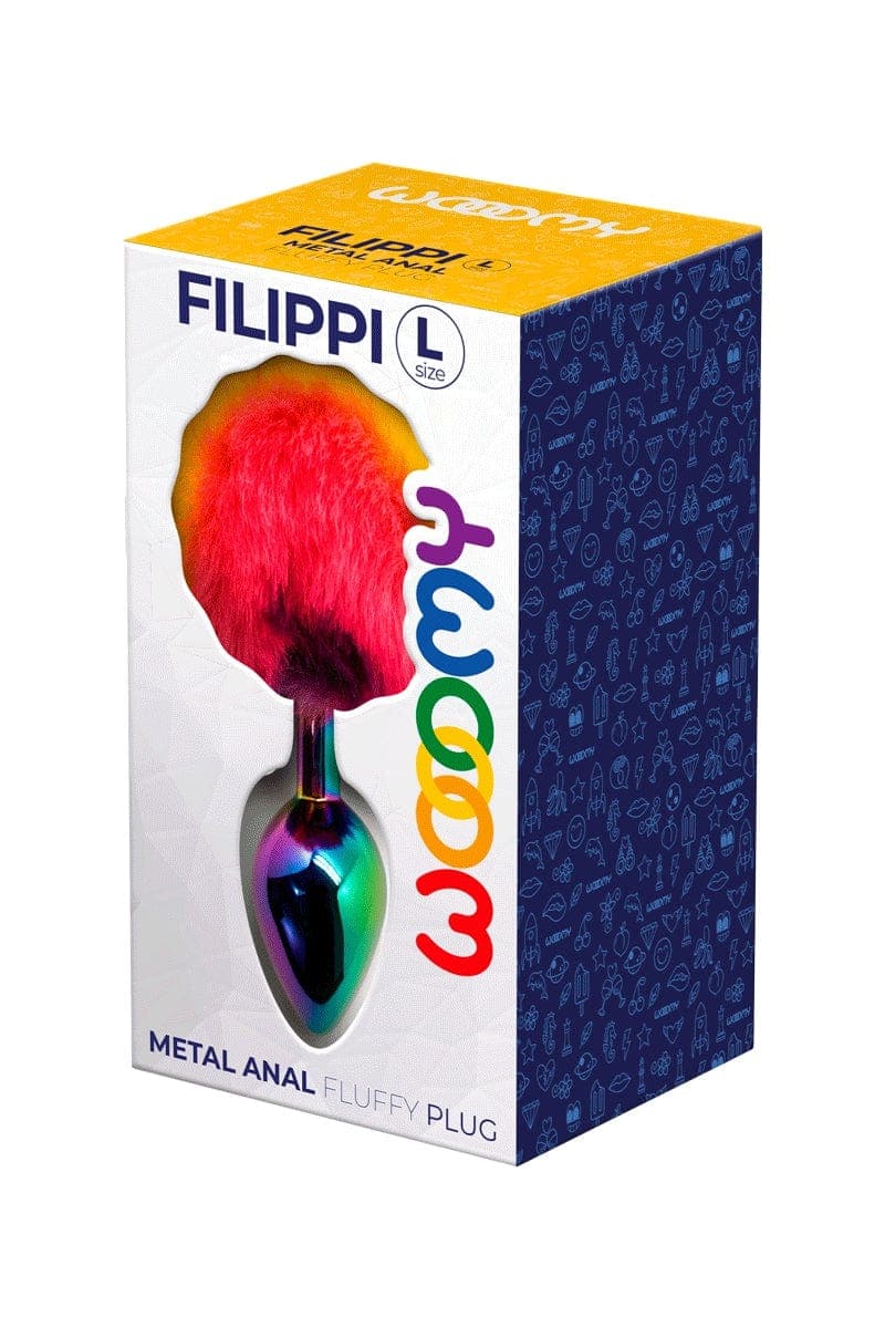 Plug anal métal et ponpon multicolore 9x4 cm Taille L - Wooomy