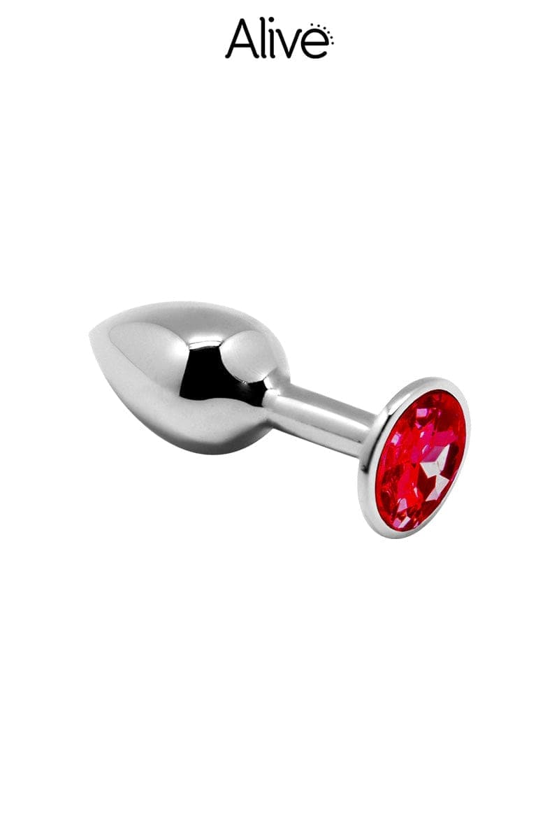 Plug anal métal léger 7cm strass rouge taille M 85g + pochette - Alive