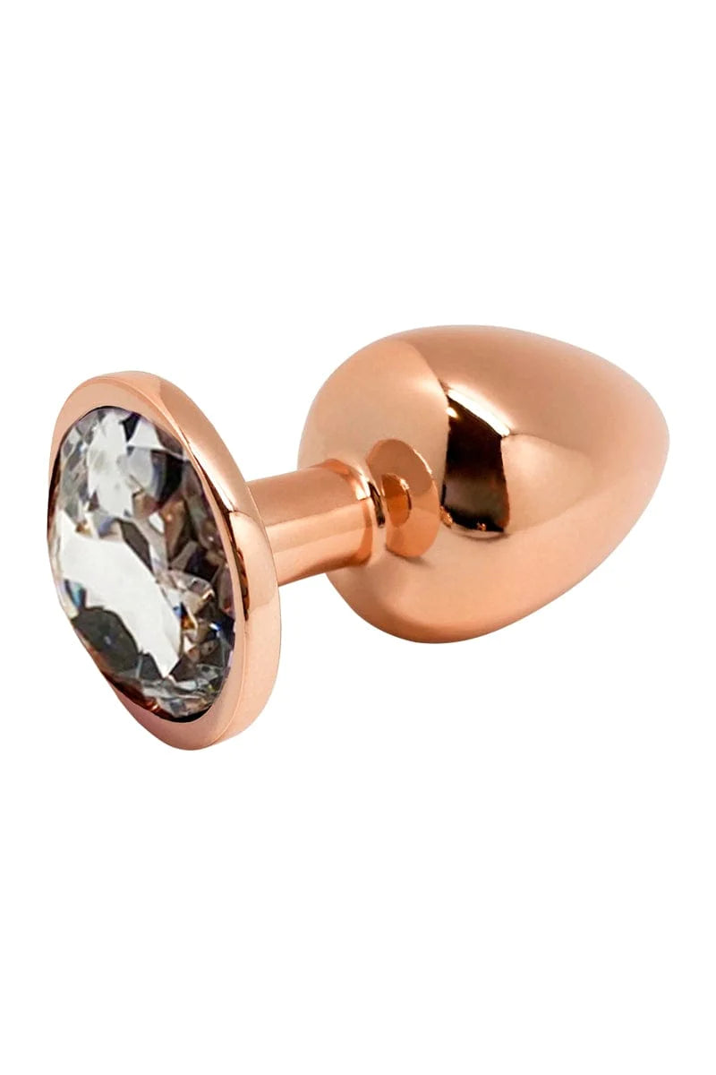 Plug anal rose gold bijou rosebud Tralalo strasstransparent Taille L - Wooomy