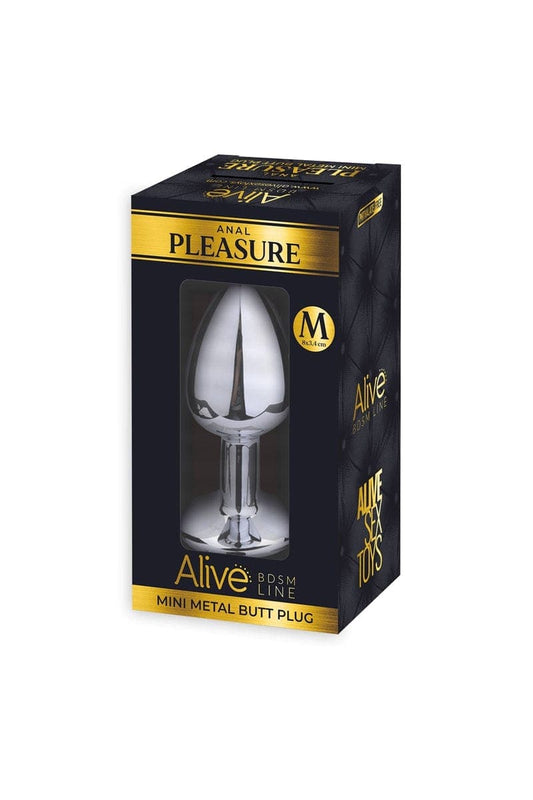 Plug pour plaisir anal en métal bijou strass bleu M 7cm insérable - Alive