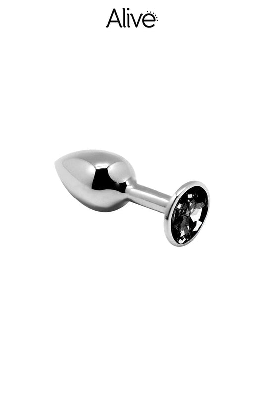 Plug rosebud en zinc extra lisse avec strass noir S 6,3cm 47g - Alive