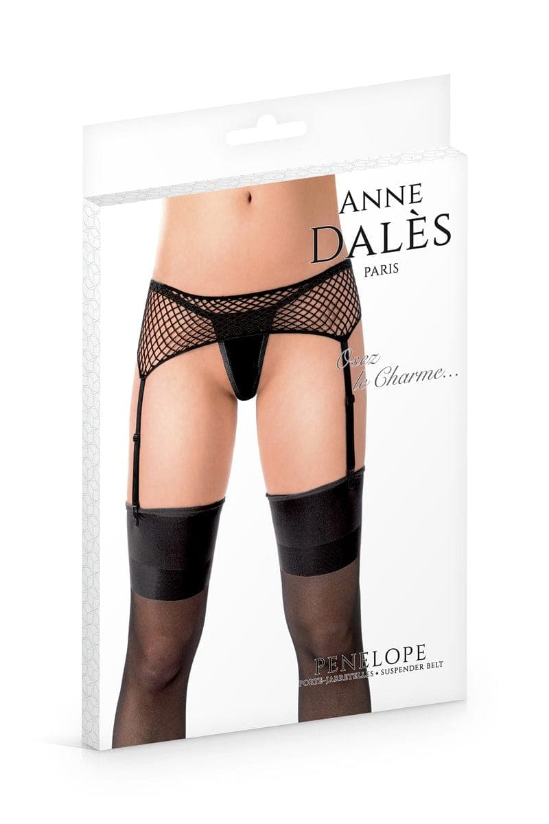 Porte-jarretelles sexy en résille à larges mailles noir Penelope - Anne d'Alès