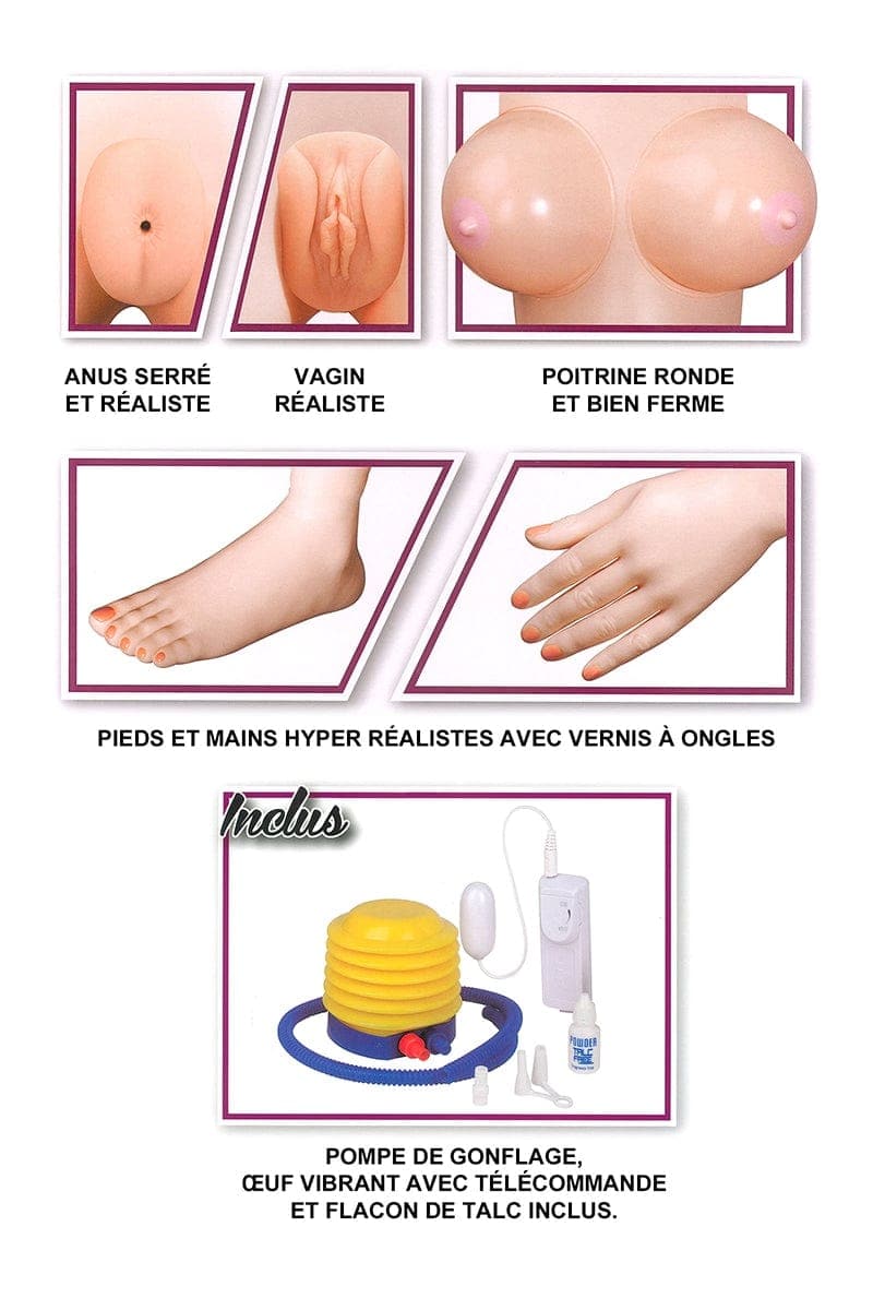 Poupée gonflable réaliste position assise cuisses écartées Antonya Vidra + gonfleur - NMC