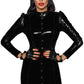 Robe courte à manches longues en vinyle brillant F246 - Noir Handmade