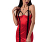 Robe courte sexy en tissus rouge satiné et dentelle noire Femmina - Passion