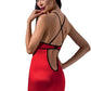 Robe courte sexy en tissus rouge satiné et dentelle noire Femmina - Passion