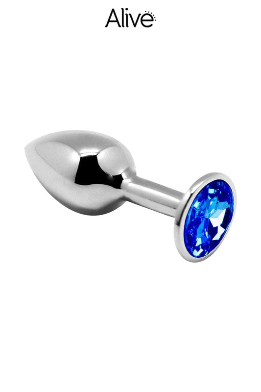 Rosebud anal en métal doux bijou avec strass bleu L longueur 8cm - Alive