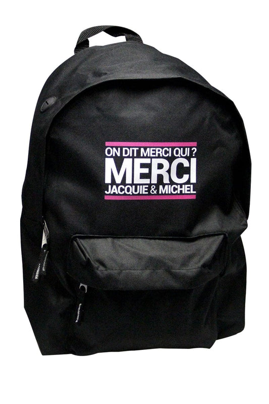 Sac à dos noir avec logo brodé "On dit merci qui? Jacquie et Michel" - J&M