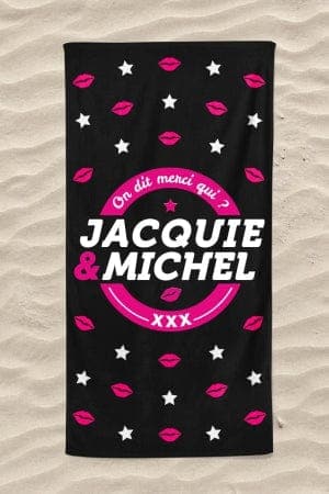Serviette de plage Bisous J&M 150 x 170 cm - Jacquie et Michel