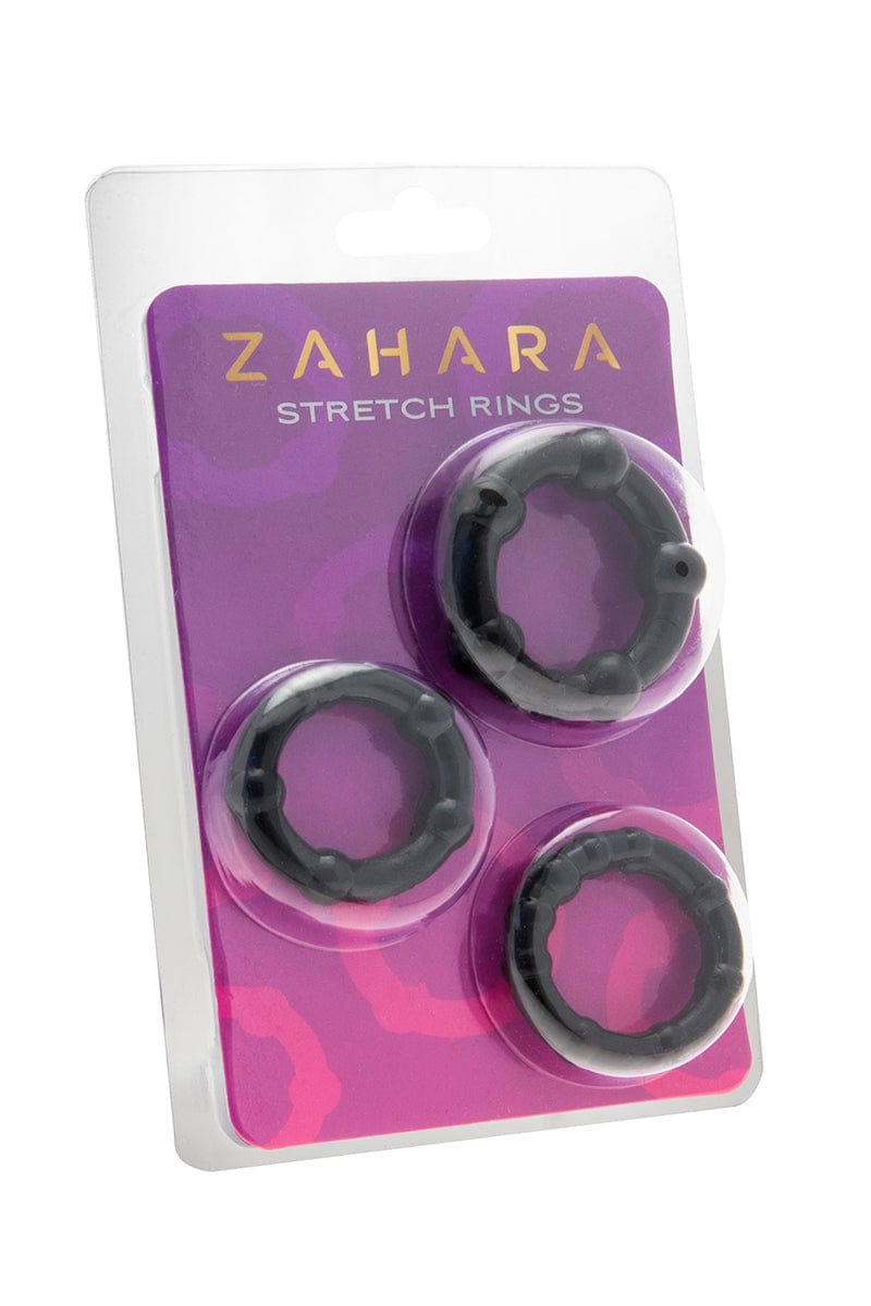 Set 3 cockrings booster d'érection extensible en TPR noir 3 à 3,5cm - Zahara