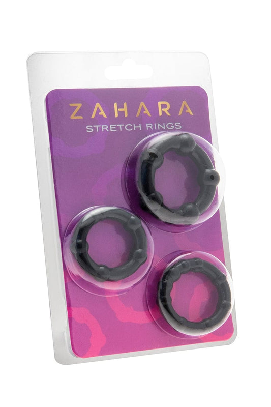 Set 3 cockrings booster d'érection extensible en TPR noir 3 à 3,5cm - Zahara