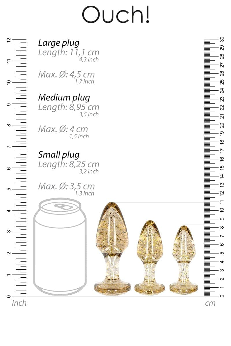 Set 3 plugs pailletés dorés en acrylique pour plaisir anal unisexe - Ouch!