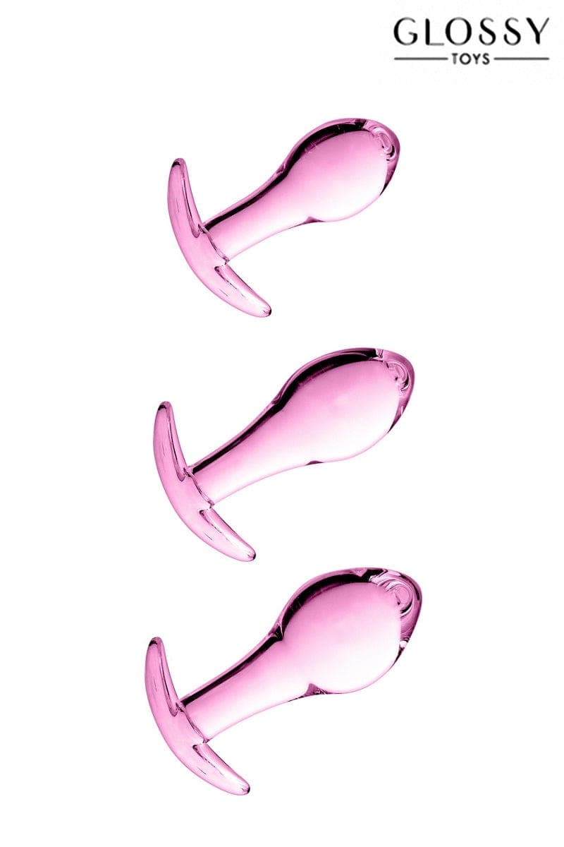 Set de 3 plugs anal en verre 25 28 30 mm n°17 Pink - Glossy Toys