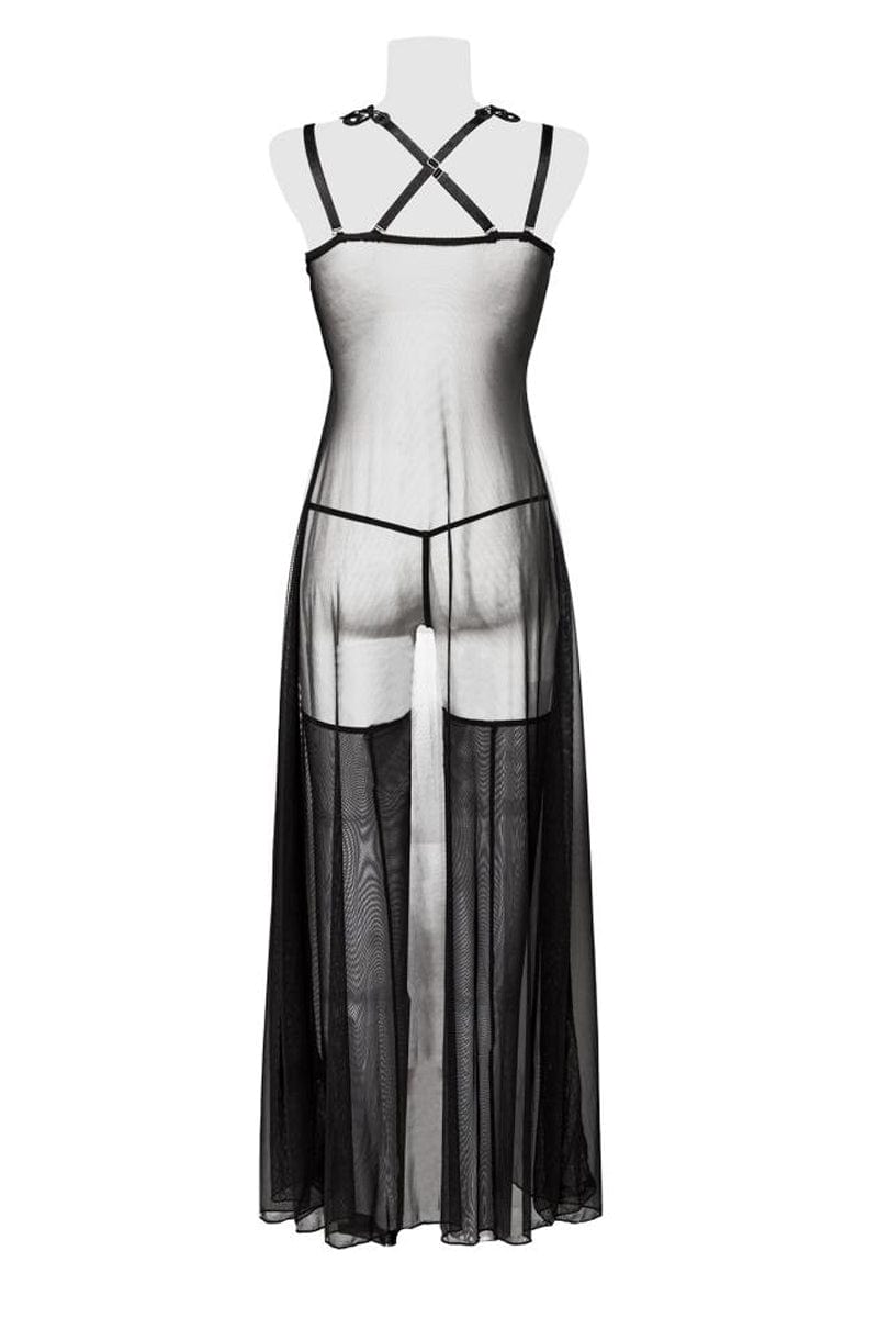 Set déshabillé érotique tulle transparente et dentelle 3 pièces - Grey Velvet