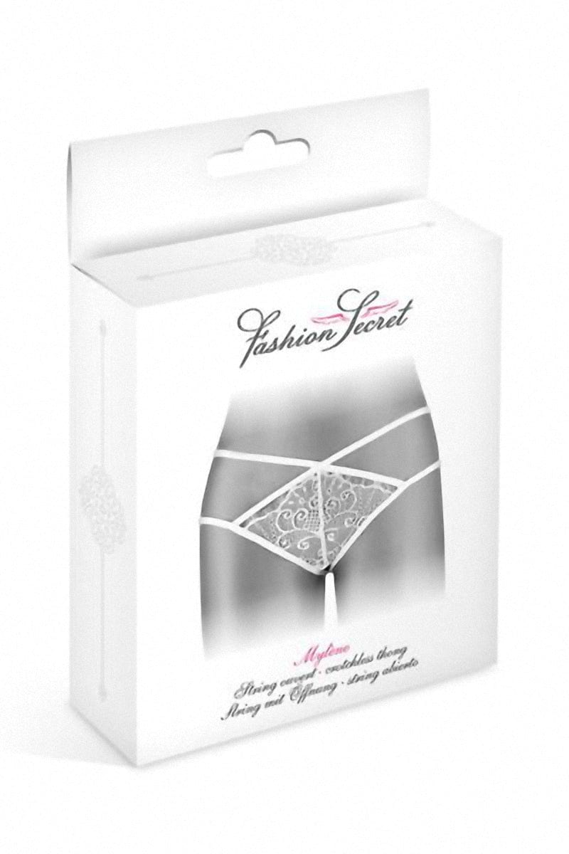 String ouvert blanc en dentelle ornée Mylene - Fashion Secret