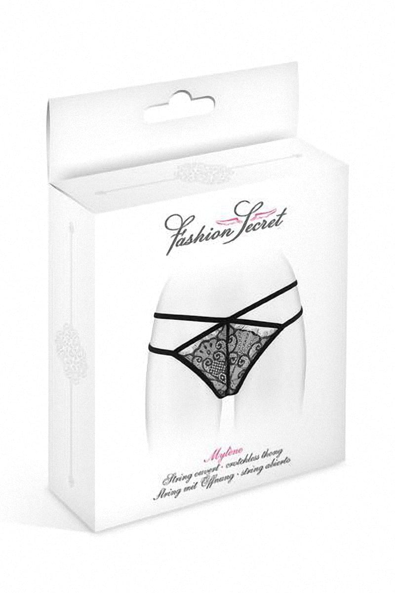 String ouvert en dentelle croisée noir Mylene - Fashion Secret