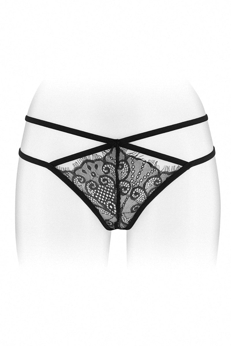 String ouvert en dentelle croisée noir Mylene - Fashion Secret