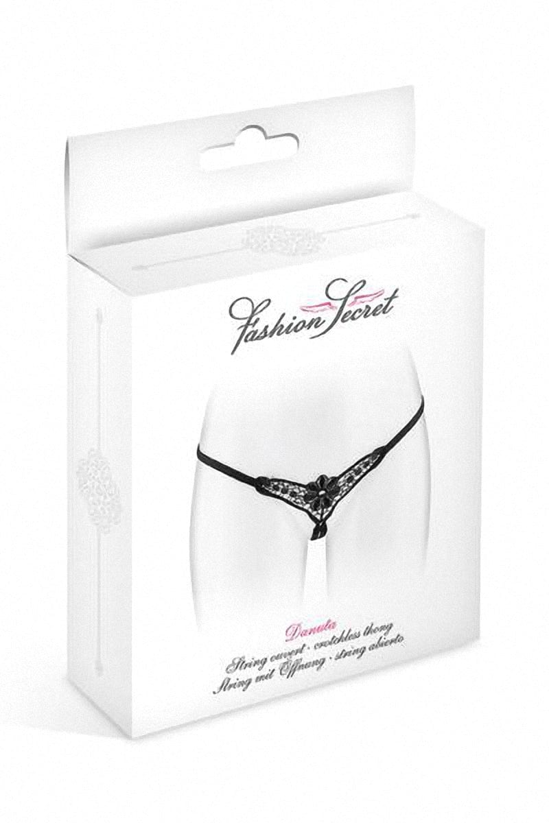 String ouvert en dentelle fleurie noire Danuta - Fashion Secret TU