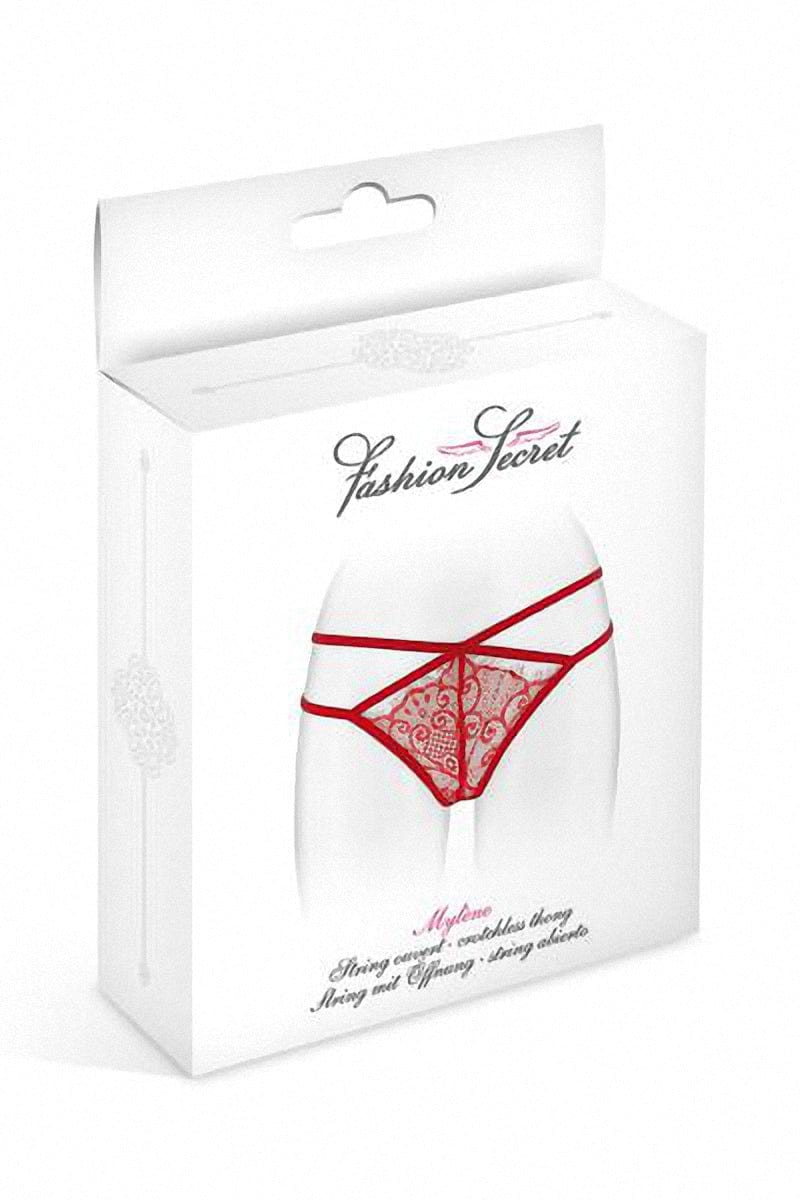 String sexy ouvert en dentelle rouge Mylene - Secret Fashion