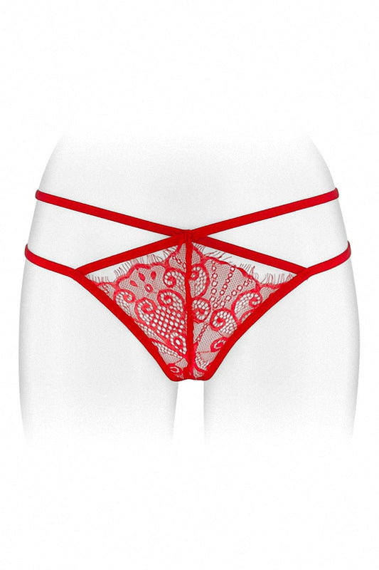 String sexy ouvert en dentelle rouge Mylene - Secret Fashion