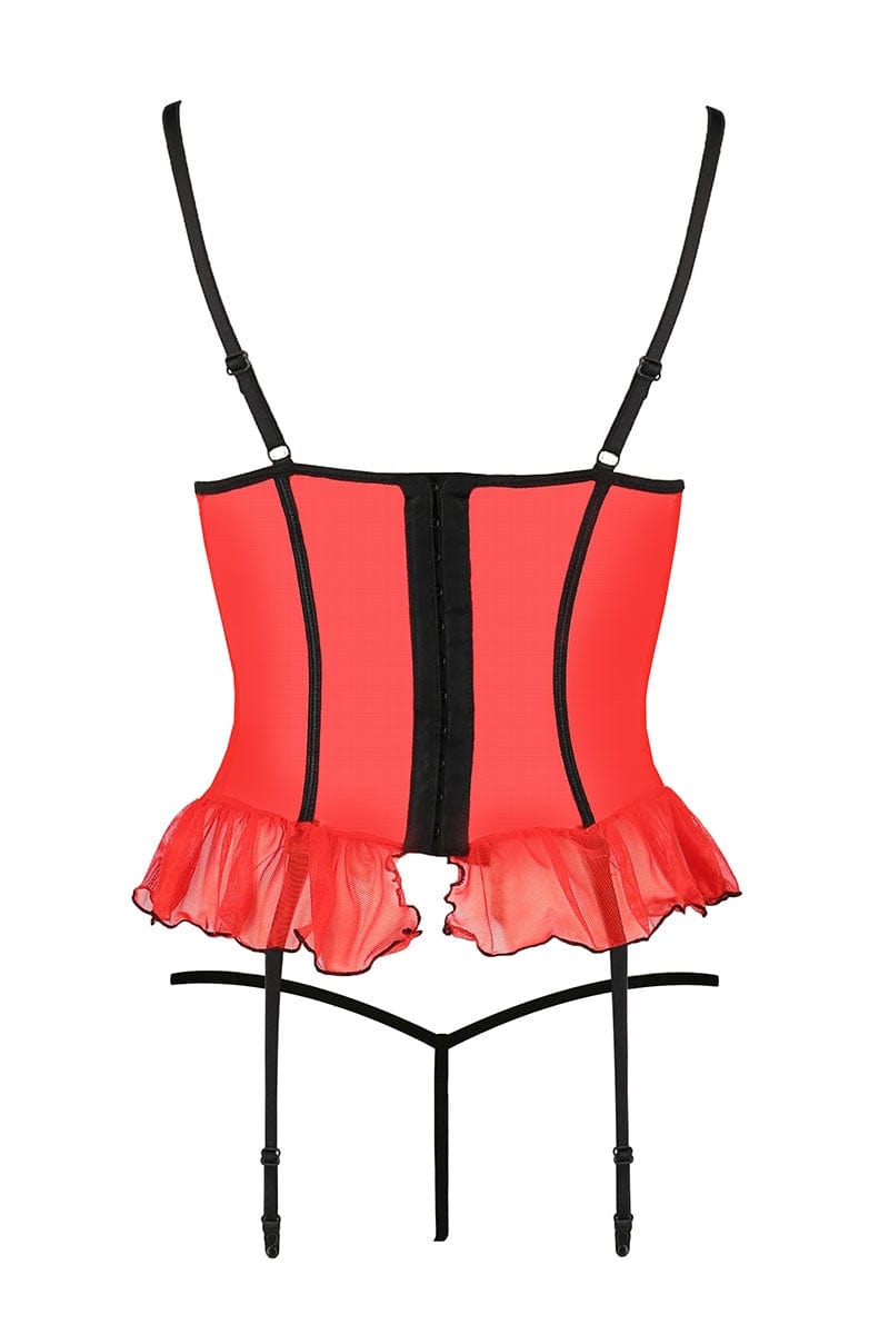 Tenue sexy 2 pièces guêpière seins nus et string ouvert rouge Cherry - Passion