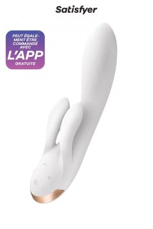 Vibro Rabbit triple stimulation rechargeable et connecté Double Flex blanc - Satisfyer