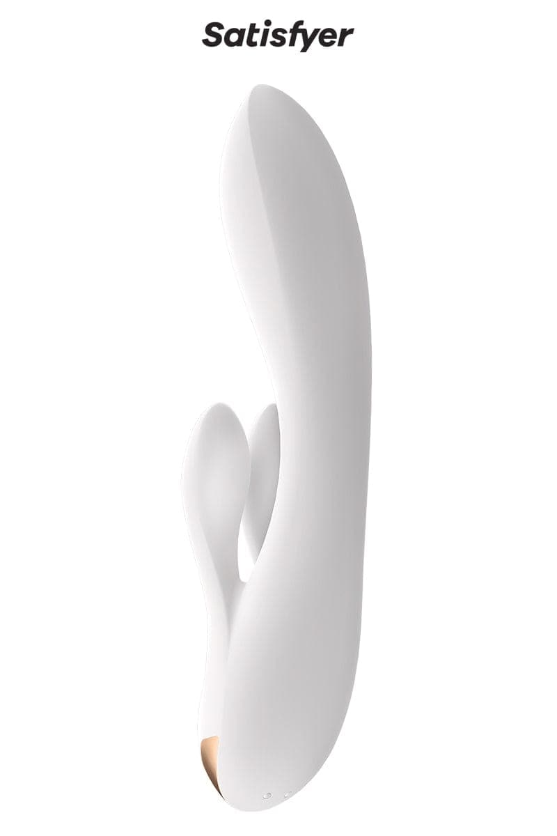 Vibro Rabbit triple stimulation rechargeable et connecté Double Flex blanc - Satisfyer