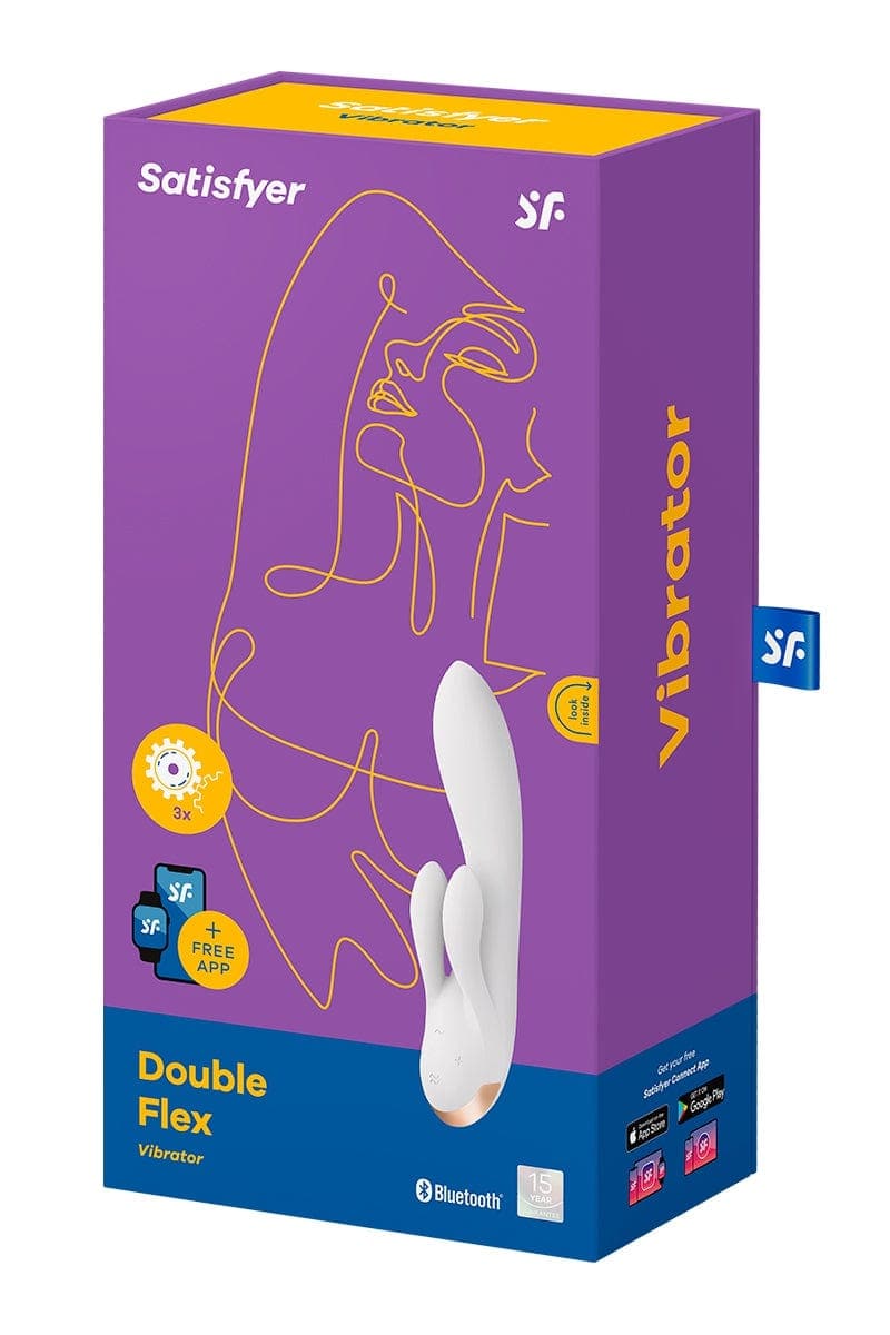 Vibro Rabbit triple stimulation rechargeable et connecté Double Flex blanc - Satisfyer