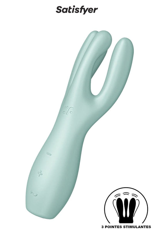 Vibro triple stimulateur féminin Threesome 3 vert 14 x 4cm - Satisfyer